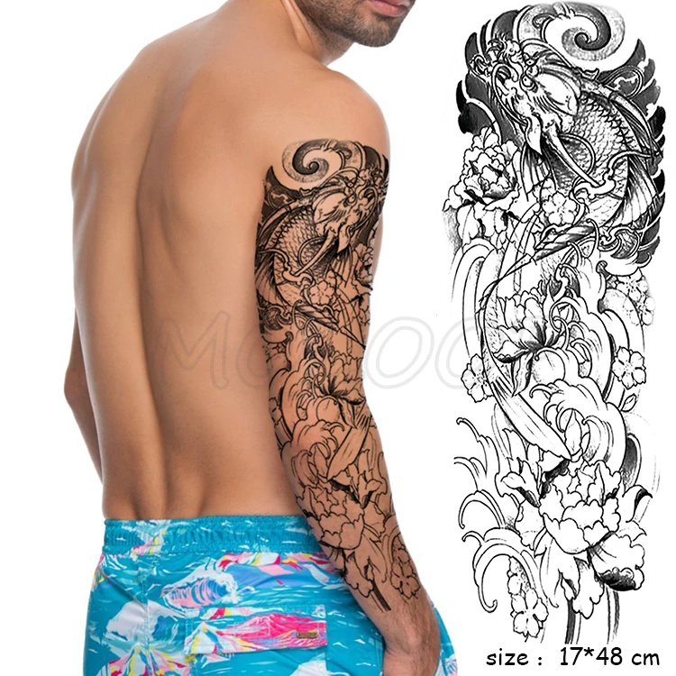 Full Arm Waterproof Temporary Tattoo Sticker Big Roma Clock Rose Flower Plant Art Fake Tatoo Flash Tatto for Man Woman | Красота и