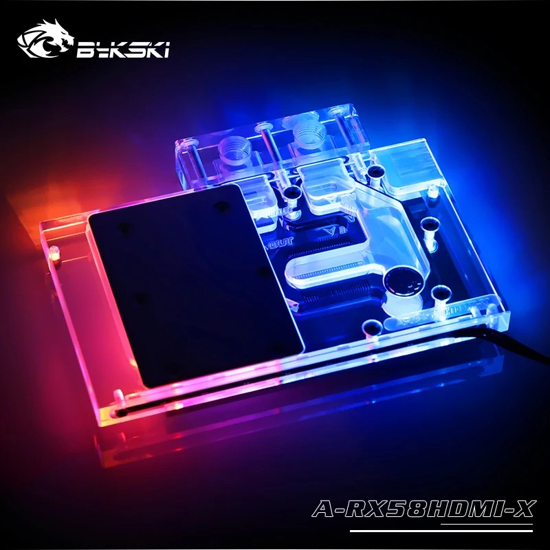 Bykski GPU водный блок для основателей, открытая версия RX580 HDMI Поддержка AURA материнская плата 5v 3pin, 12v 4pin световой порт A-RX58HDMI-X
