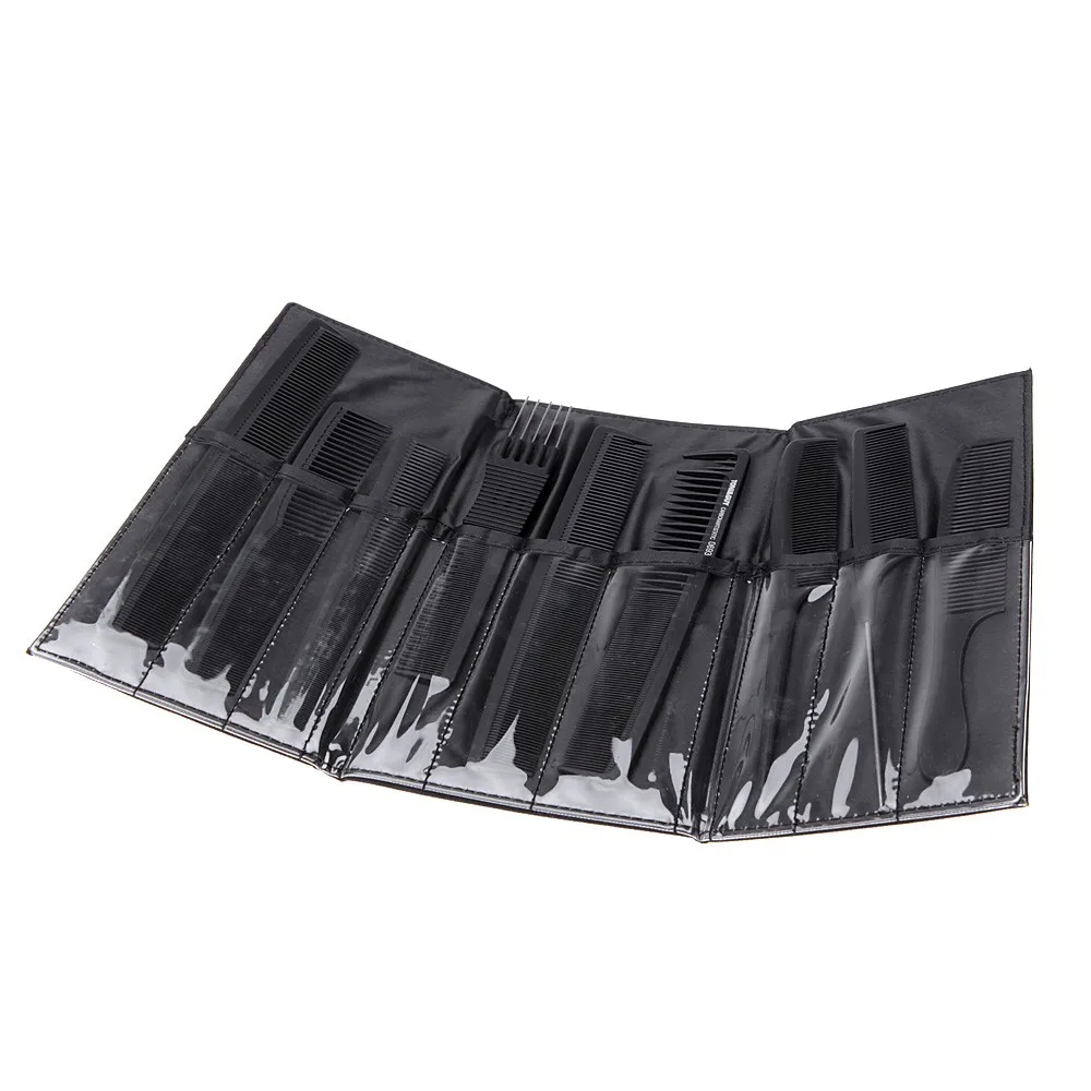 

9pcs Black Pro Salon Hair Comb Set Plastic Barbers Cutting Combs Set with a Pouch Holder Case