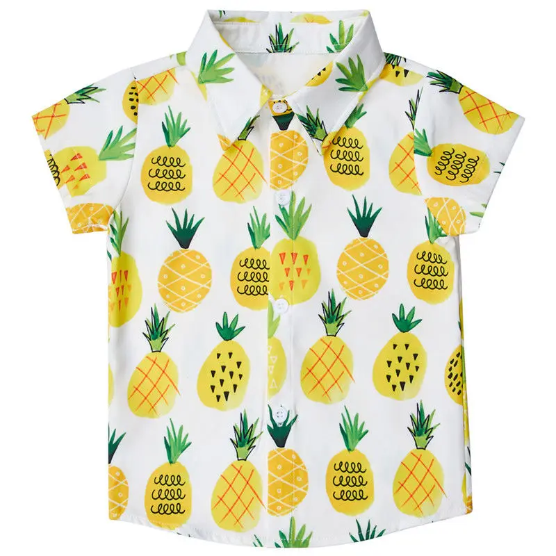 Детские рубашки для мальчиков в гавайском стиле с принтом ананаса Летняя Пляжная