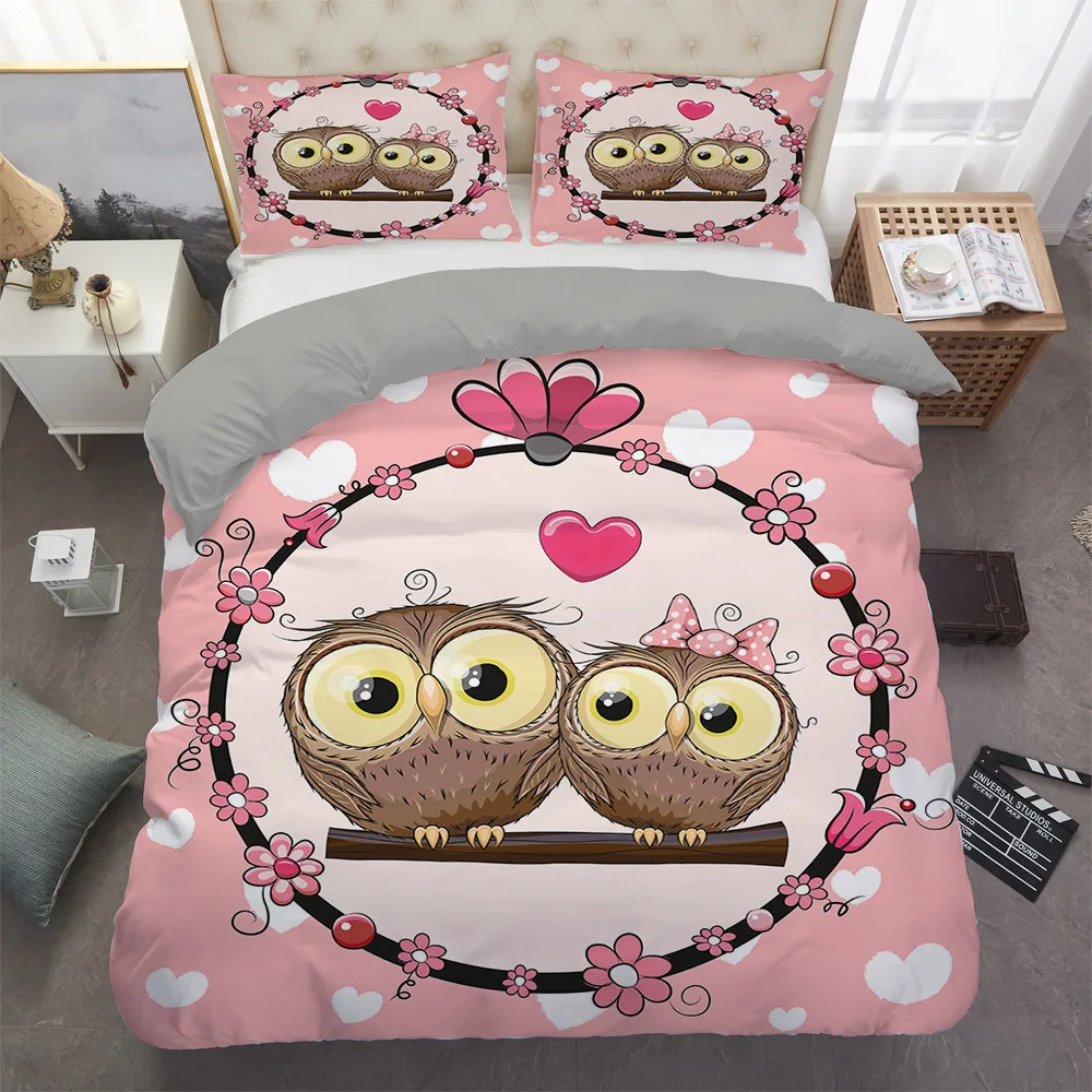 

Cartoon Owl Bedding Set Single Queen King Full Size Bed Sets Home Textile Lovely Animal Duvet Cover Set