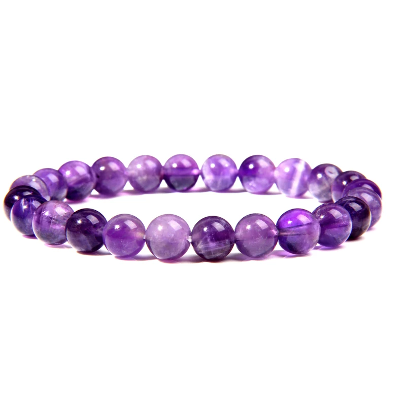 

Good Quality 8 mm Round Shape Amethysts Purple Quartz Crystal Stone Beads Bracelet Women Beaded Elastic Rope Bracelet Jewelry