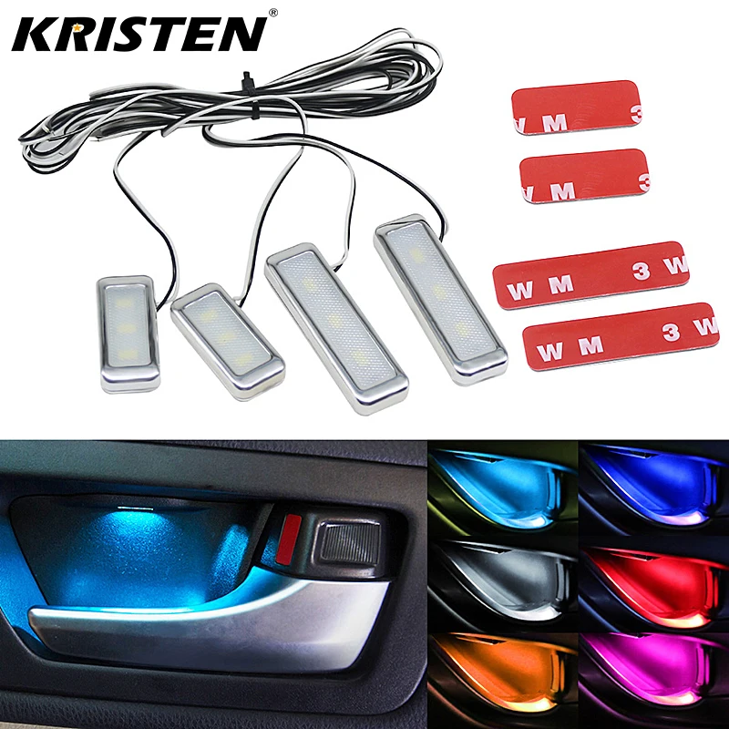 

4Pcs/Set Car Door Bowl Decoration Led Light Universal Auto Atmosphere Lamp Armrest Interior Door Handle Lighting