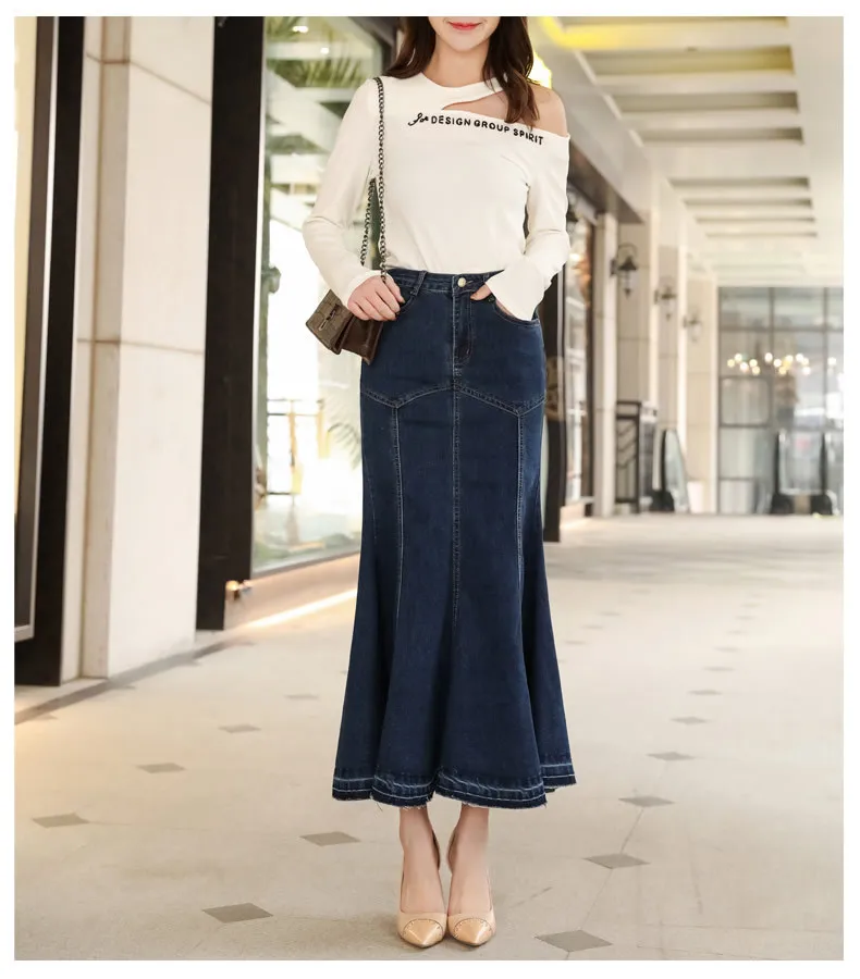 Denim Long Skirt Large Size Fashion Jeans Female Fishtail Ruffled Hip Muslim Hijab Abaya Women Dubai Style Casual | Тематическая