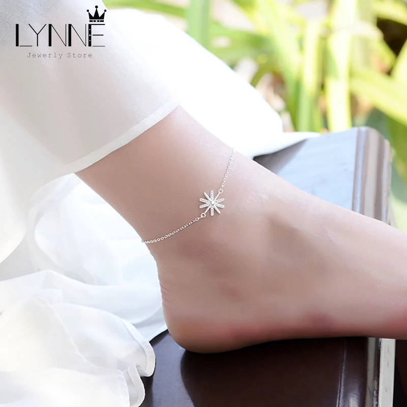 Женский ножной браслет-цепочка браслет из стерлингового серебра 925 пробы с