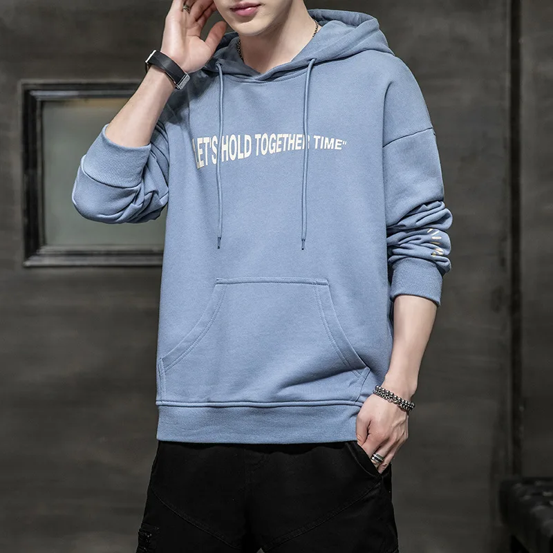 

autumn men ins simple Hoodies hooded hoody pullover Sweatshirt big sales high streetwear sportwear sport loose coat plus size 48