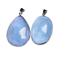 natural aquamarine water droplet drop shape pendant 925 sterling silver crystal quartz healing stone women jewelry gift