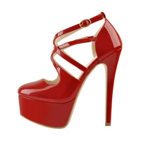 richealnana womens round toe red pumps with platform cross strap high heel stilettos wedding party dress prom shoes