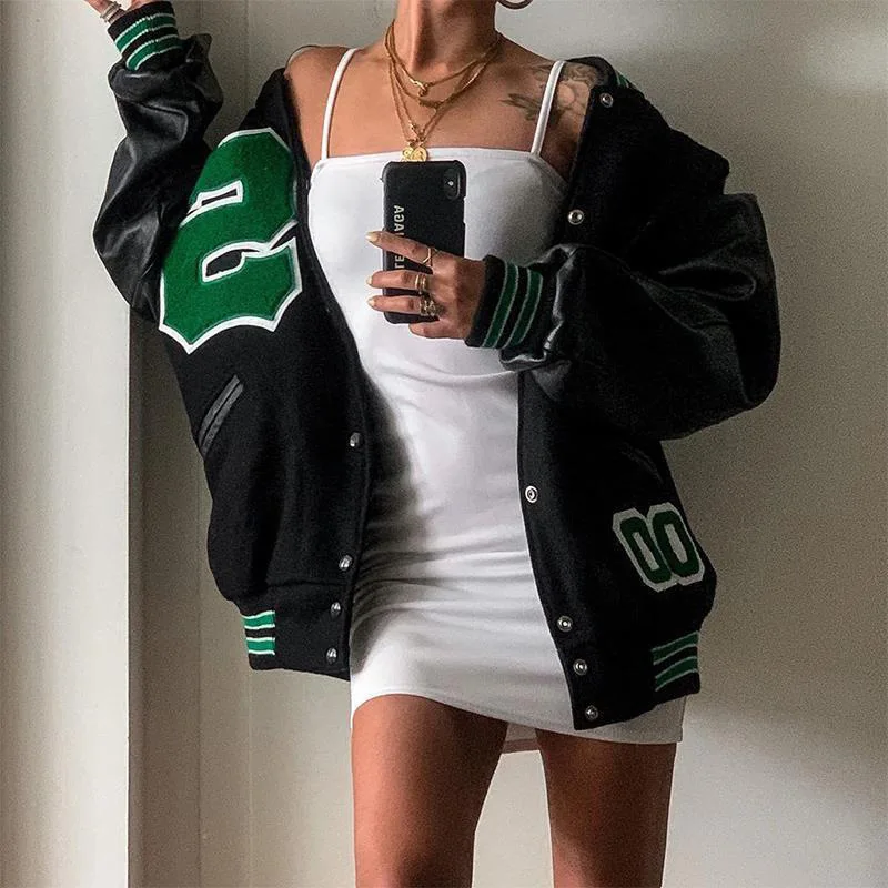 

Jackets Embroidery Letter Baseball Women High Street PU Leather Loose Men Coat Oversized Hip Hop Harajuku Bomber Jackets
