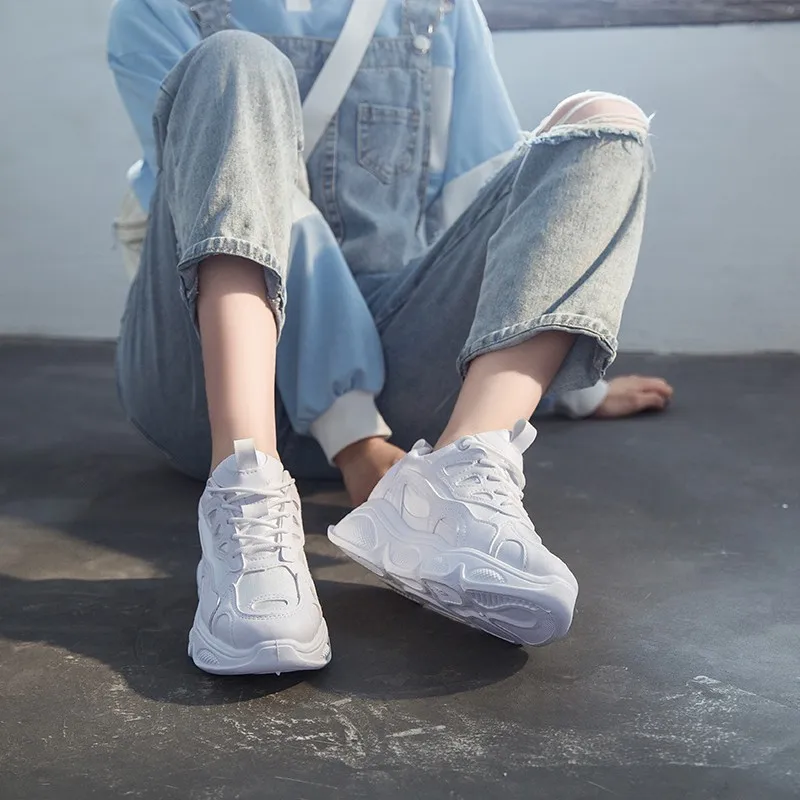 Кроссовки женские кожаные на платформе массивные толстая подошва шнуровке