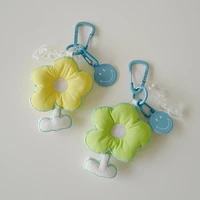 ins cute smiling face flower key holder girl schoolbag kawaii backpack decorative pendant creative keychain toy handmade cotton