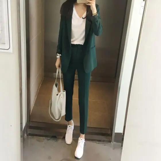 Женский OL стиль черные костюмы наборы/женские деловые пальто одноцветные с