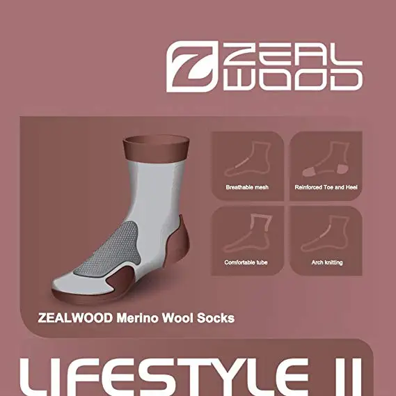 Носки для пеших прогулок, ZEALWOOD унисекс, мериносовая шерсть, спортивные носки на открытом воздухе, подушки, футбольные носки