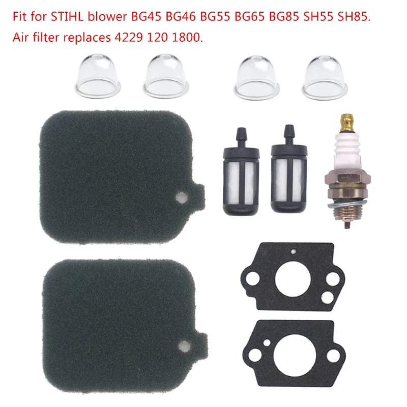 

2 Pack Air Filter with Fuel Filter Spark Plug Gasket Primer Bulb Turn up kit for Stihl Blower BG45 BG46 BG55 BG65 BG85 SH55 HX6C