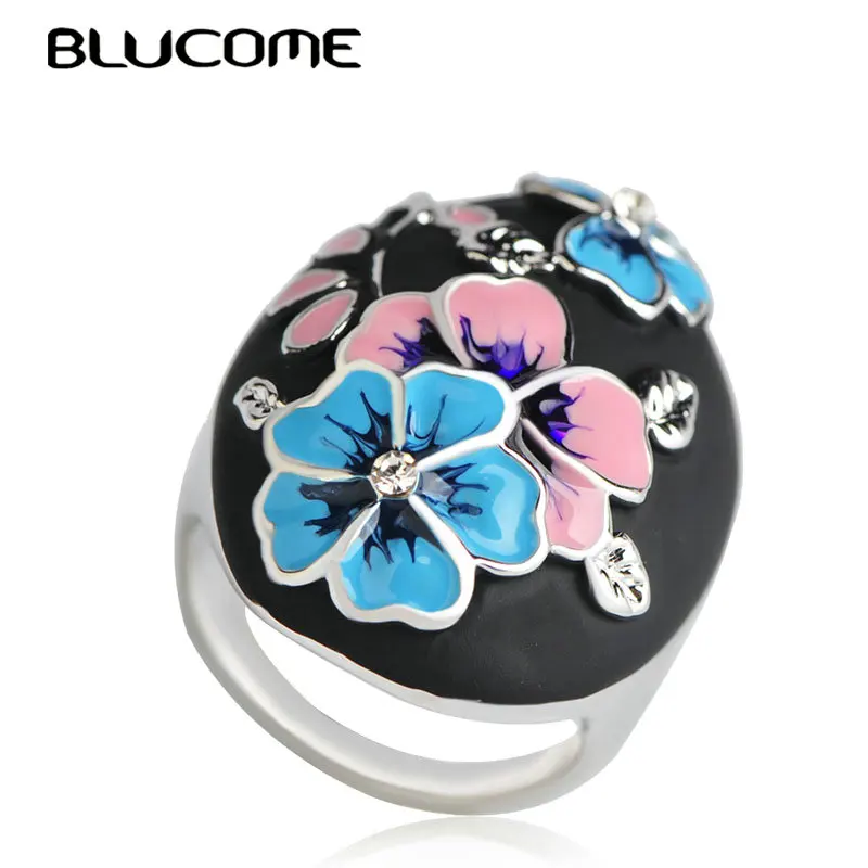 Женское кольцо с эмалью Blucome зеленое и желтое вечерние ЦО большого размера