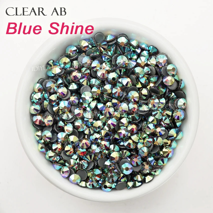 Прозрачные блестки AB Blue Shine Горячая фиксация с плоской спинкой из горного