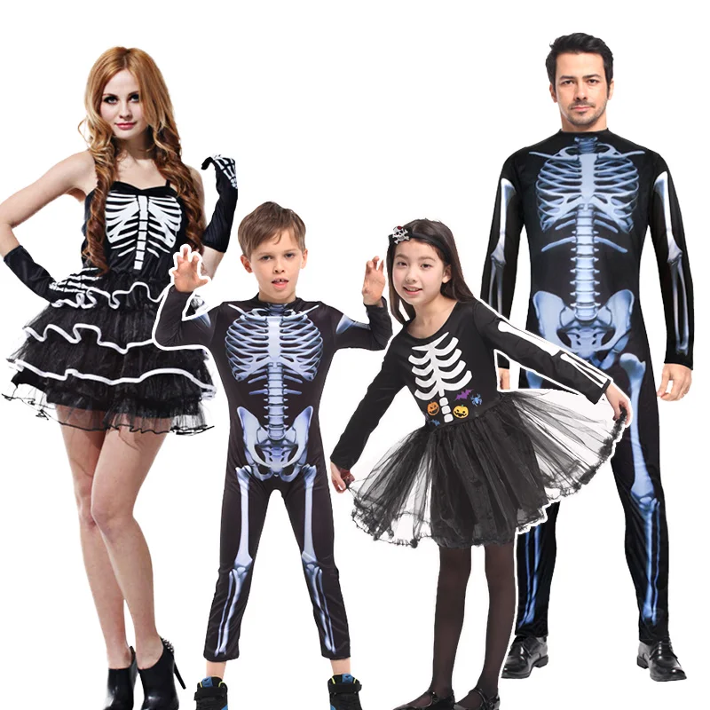 

Adult Children Costumes Masquerade For Men and Women Skull Skeleton Ghost Party Clothes Horror Bodysuit