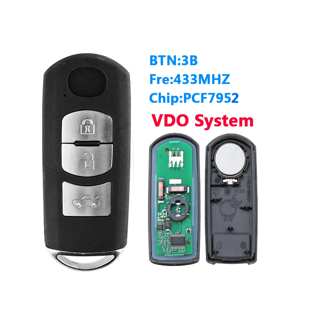 

3 Button (Trunk Button) FSK 433Mhz Smart Remote Key VDO System PCF7952 Chip MAZ24R For Mazda 5WK434D