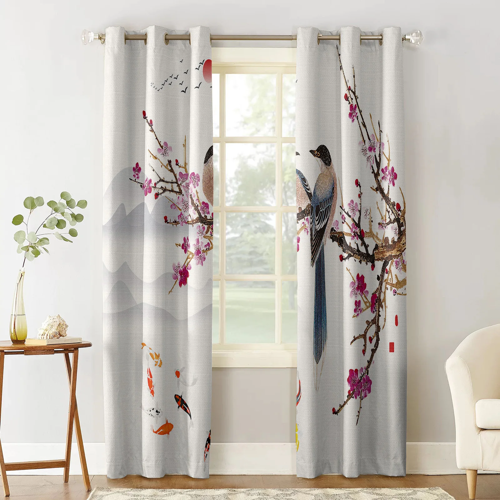 Занавески в виде цветка сливы сороки карпа для окна гостиной спальни готовые