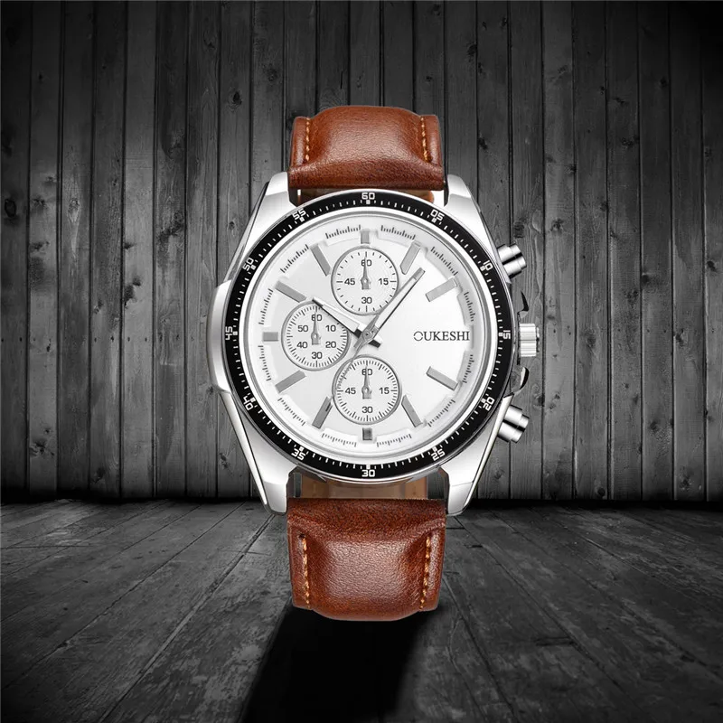 Высококачественные мужские часы британский стиль кожаный ремешок кварцевые