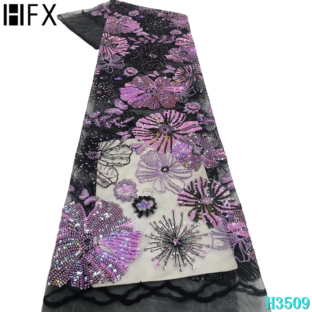 

HFX New arrive Pretty african lace fabric with embroidery french tulle lace fabric 6 color available 5 yards per lot H3509