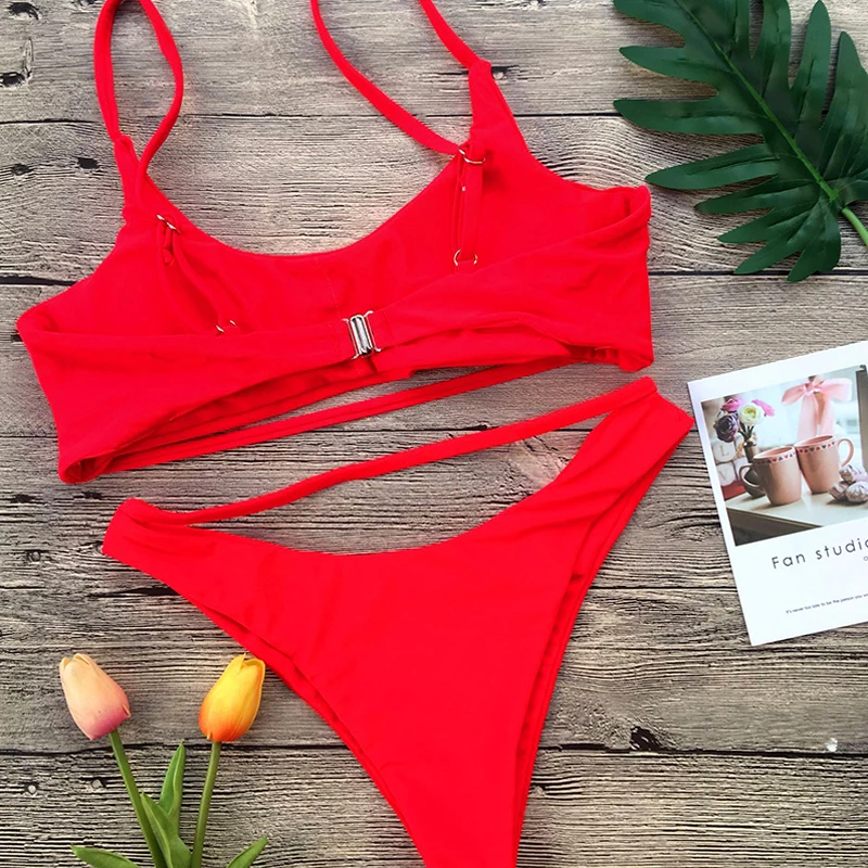 Сексуальный купальник с высоким вырезом однотонные стринги бикини пуш ап