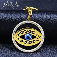2022 fashion stainless steel crystal blue turkey eyes pants chain gold color round keyring jewlery llaveros mujer k114s05