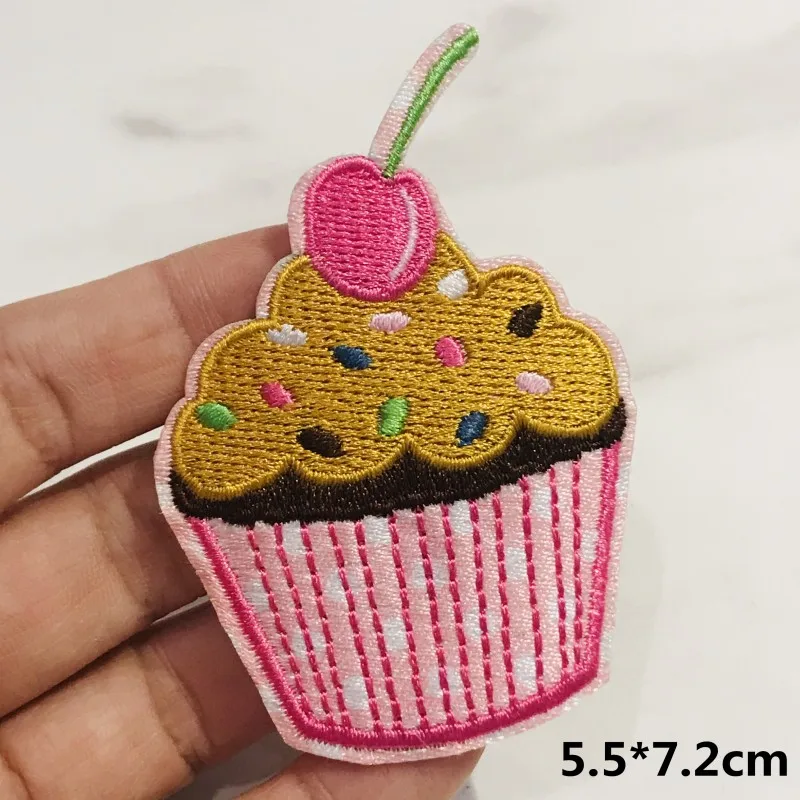 1 шт. нашивки с вышивкой пирожных для футболок аппликации в полоску одежда