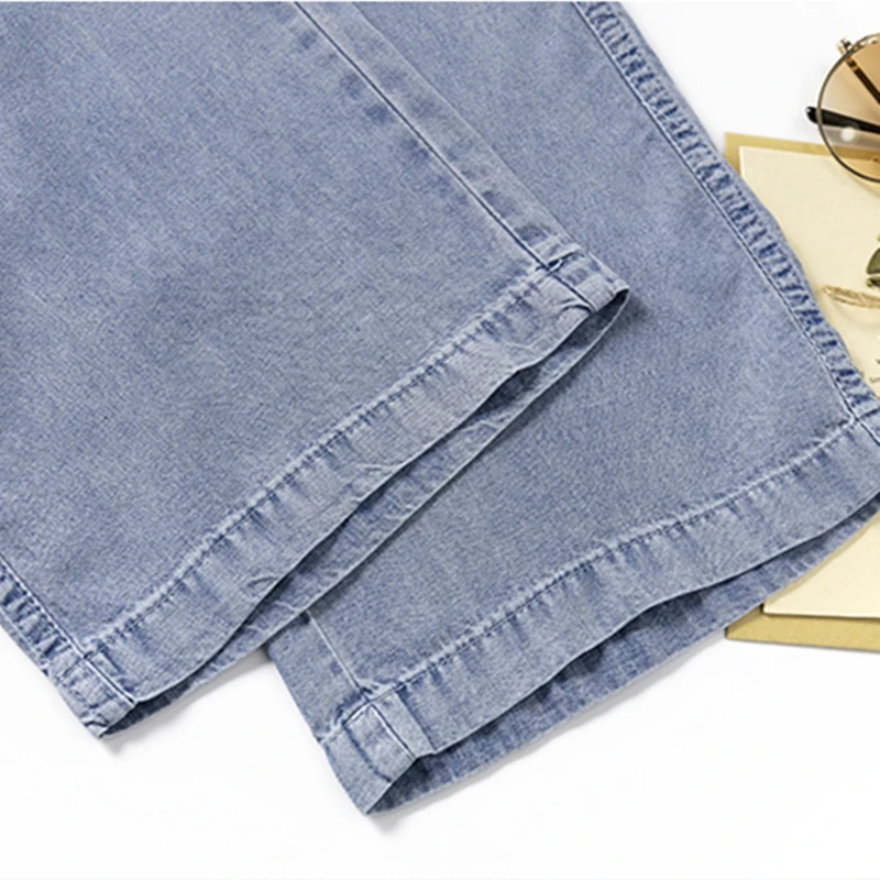 

2XL Tencel Wide Leg Jeans 2021 Summer Loose Elastic High Waist Straigh Trouser Pocket Thin Casual Denim Pants Women Streetwear