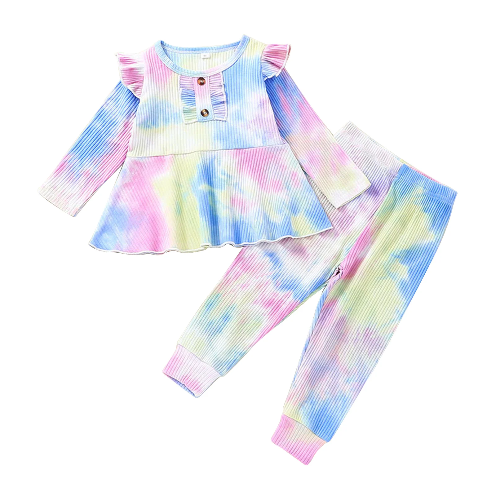 

2Pcs Kids Autumn Tracksuit, Tie-Dye Round-Neck Long Sleeves Blouse + Elastic Waist Pants for Girls