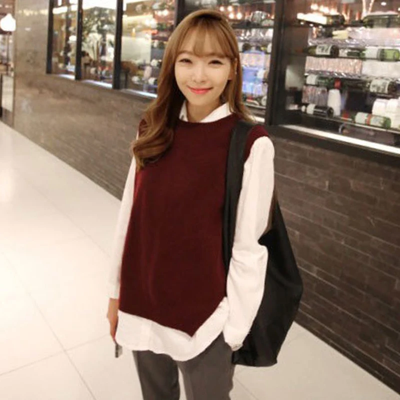 Осень зима 2020 свободный свитер Трикотажный жилет без рукавов однотонный