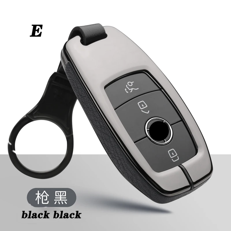 E-black black Цинковый сплав кожаный чехол для ключей автомобиля для Mercedes Benz E V-Class E300 W202 W210 защитная оболочка брелок автомобильные аксессуары - Название цвета: E-black black