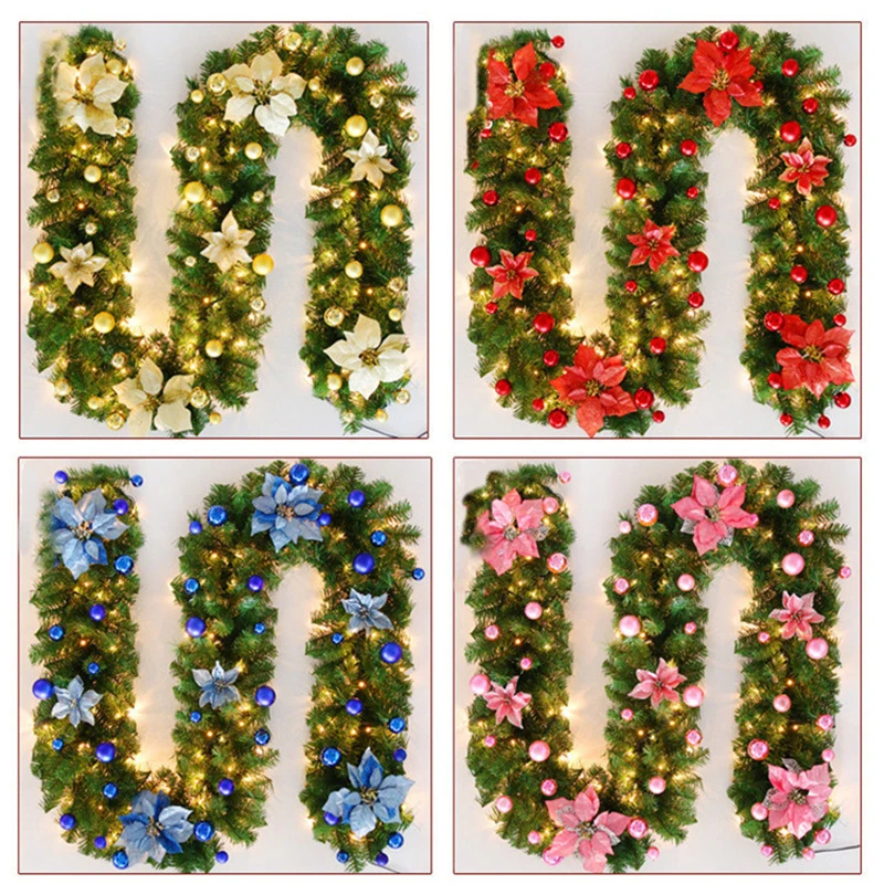 Corona de mimbre navide&ntilde;a para Hotel, centro comercial, Bar, decoraci&oacute;n colgante para puerta, 2,7 metros de largo, PVC, navidad-5