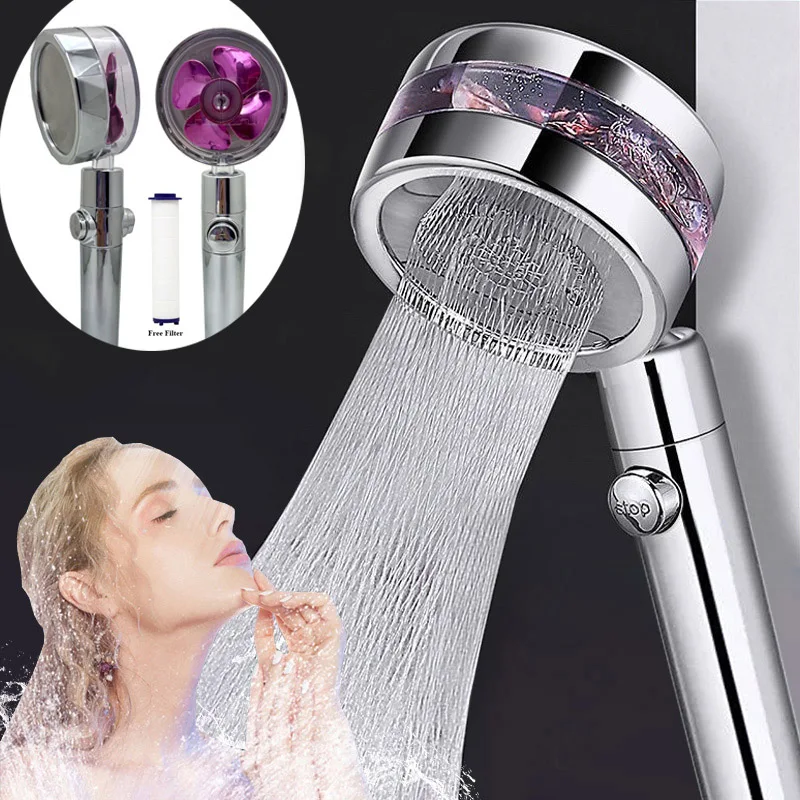 

Shower Head Water Saving Flow 360 Degrees Rotating With Small Fan ABS Rain High Pressure Bath Spray Nozzle Bathroom Accessories