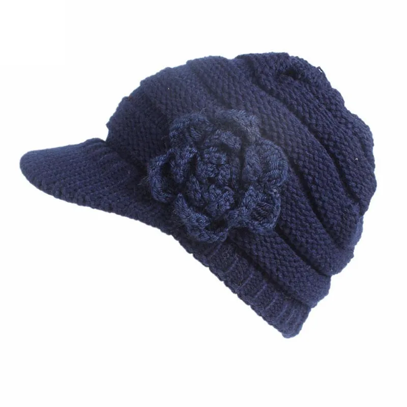 Новое поступление вязаная шапка с блестками и цветком Зимние Теплые