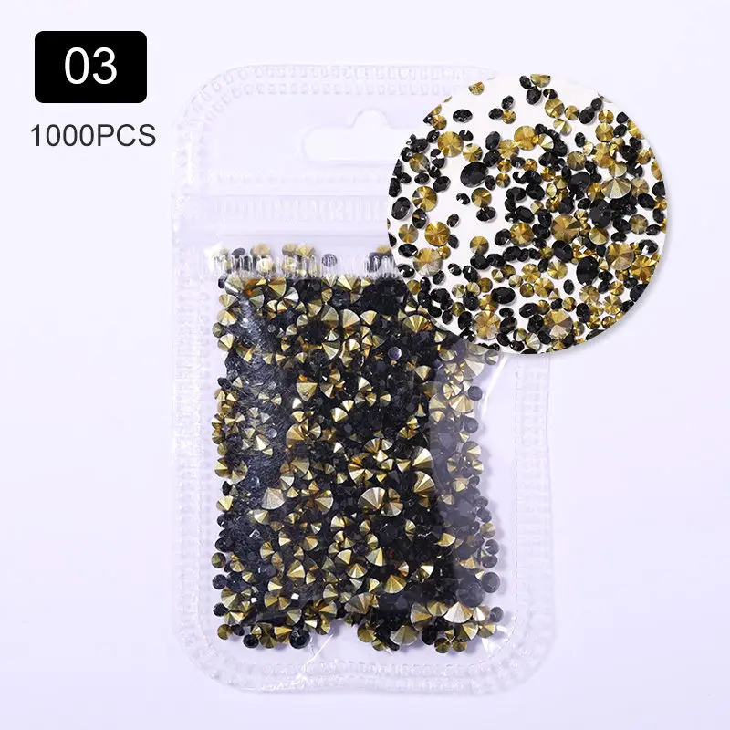 3 1000PCS/Bag Irregular AB Colorful Nail Rhinestones Flat Bottom Mixed Size Nail Studs Nail Art 3D DIY Decorations - Color: 3