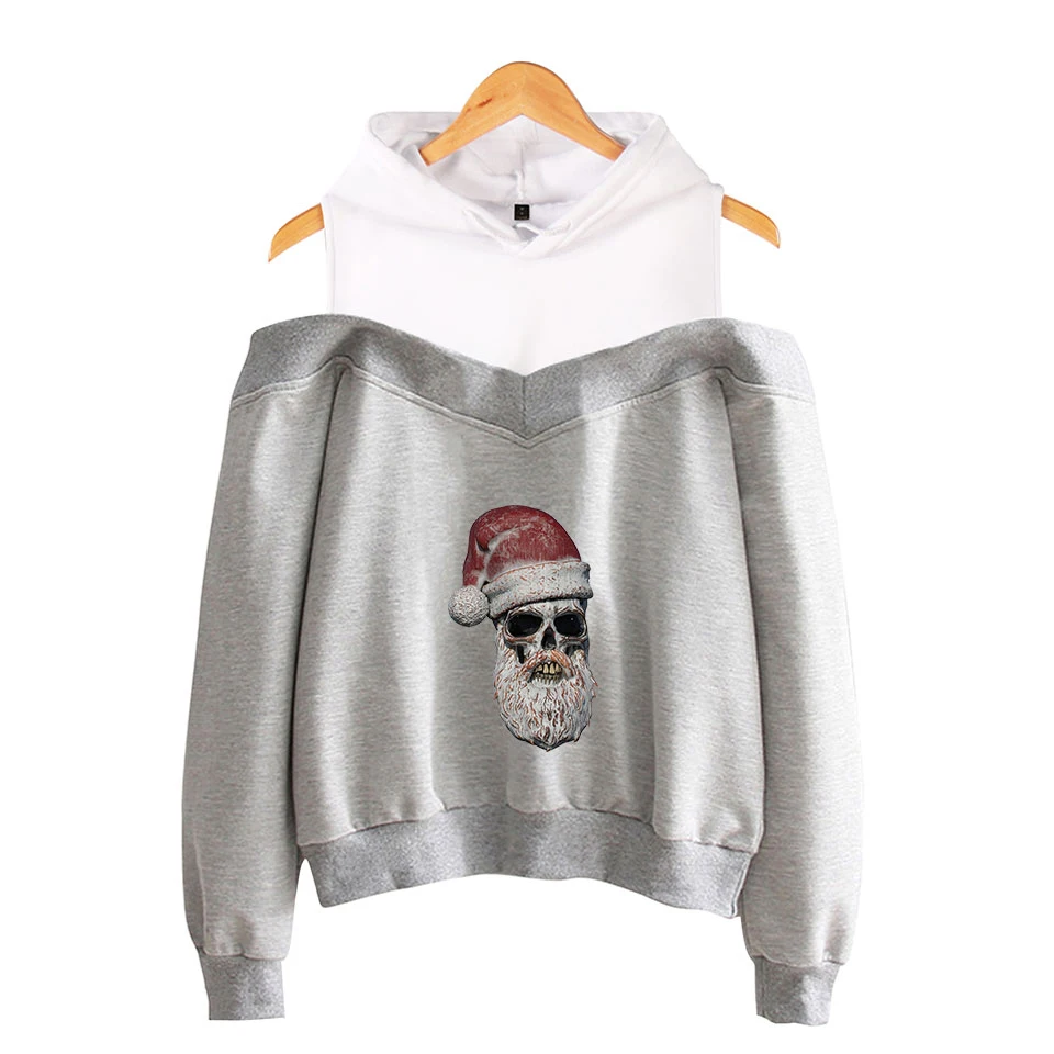 

Худи с открытыми плечами, топы, Женский пикантный Рождественский Свитшот Lecky на бретельках, Рождественский свитшот, Повседневная Уличная одежда для девочек в стиле K-POP