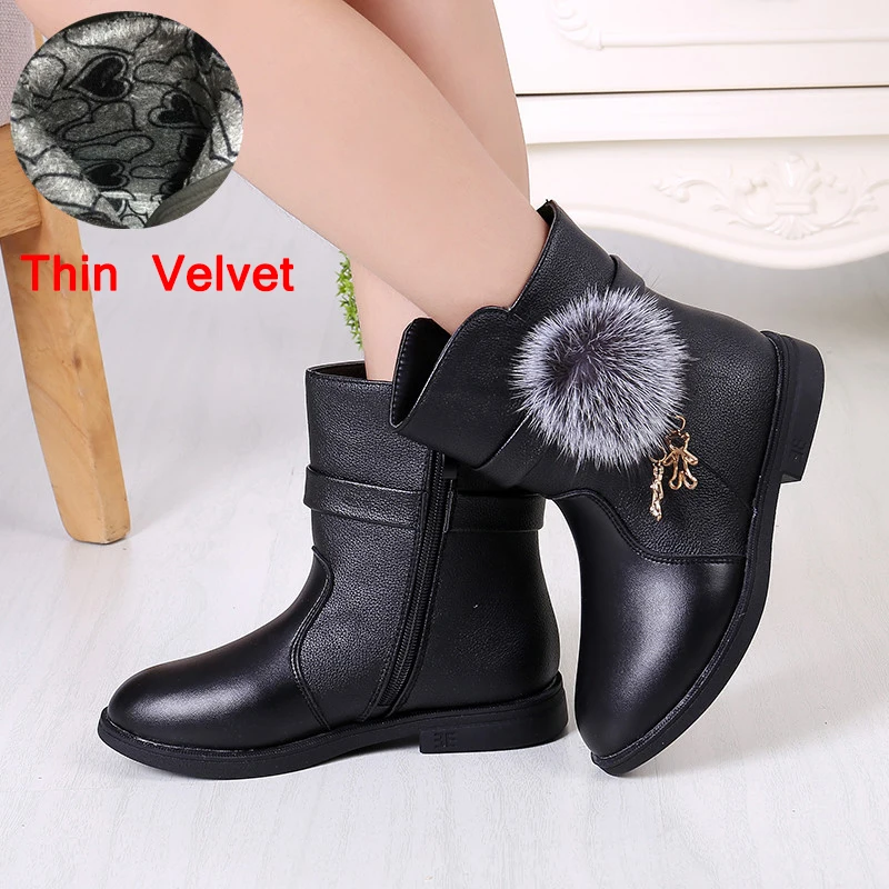 Thin Velvet Black Детские зимние ботинки; нескользящие ботинки для принцессы для девочек; сезон осень-зима; Новинка года; модные детские ботинки; бархатные теплые ботинки - Цвет: Thin Velvet Black