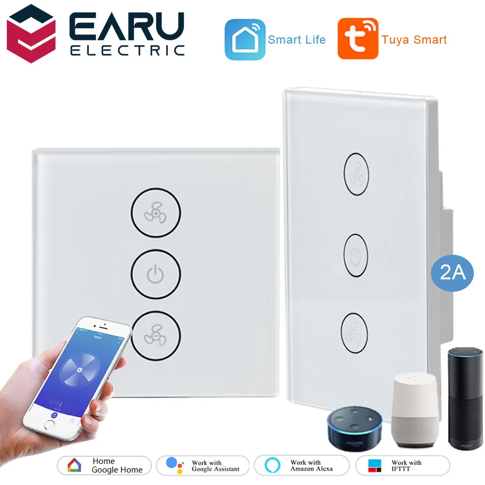 

EU US WiFi Smart Fan Motor Speed Controller Glass Panel Wall Touch Switch Timer Remote Control Smart Life Tuya Alexa Google Home