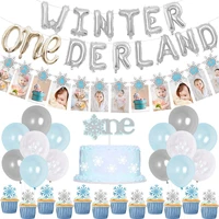birthday party decorations for girl 1st birthday winter onederland balloons snowflake photo banner for first birthday supplies