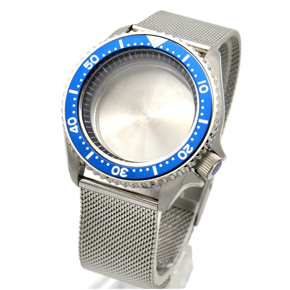 

Синий 42 мм металлический ремешок для часов ремень ободок часы Чехол комплект запасная часть для Запчасти для японских NH35 NH36 движения