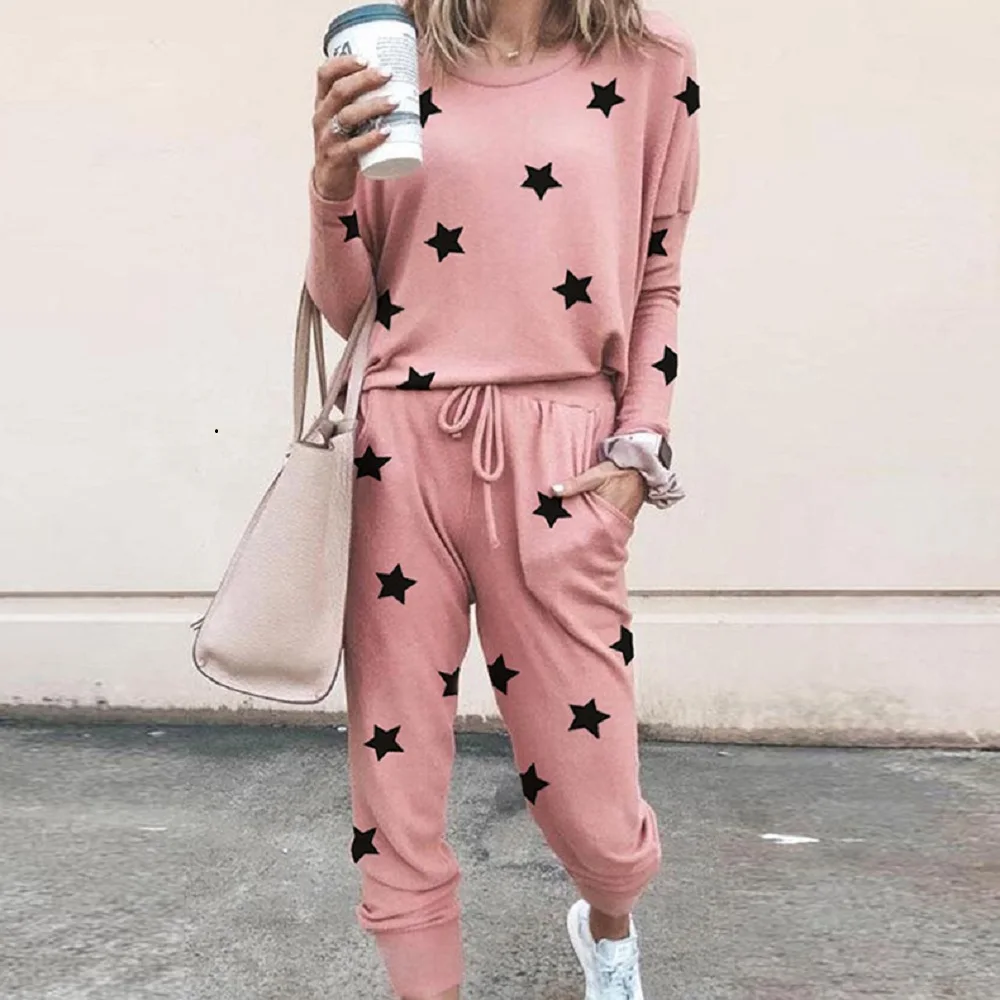 

2021 spring and summer new women's fashion loose Print Long Sleeve + pencil pants casual street style suit