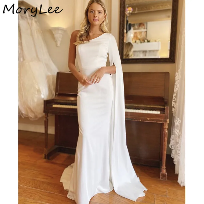 

Chiffon Evening Dresses One Shoulder Mermaid Floor Length Simple Evening Dresses With Zipper Back vestidos de fiesta de noche