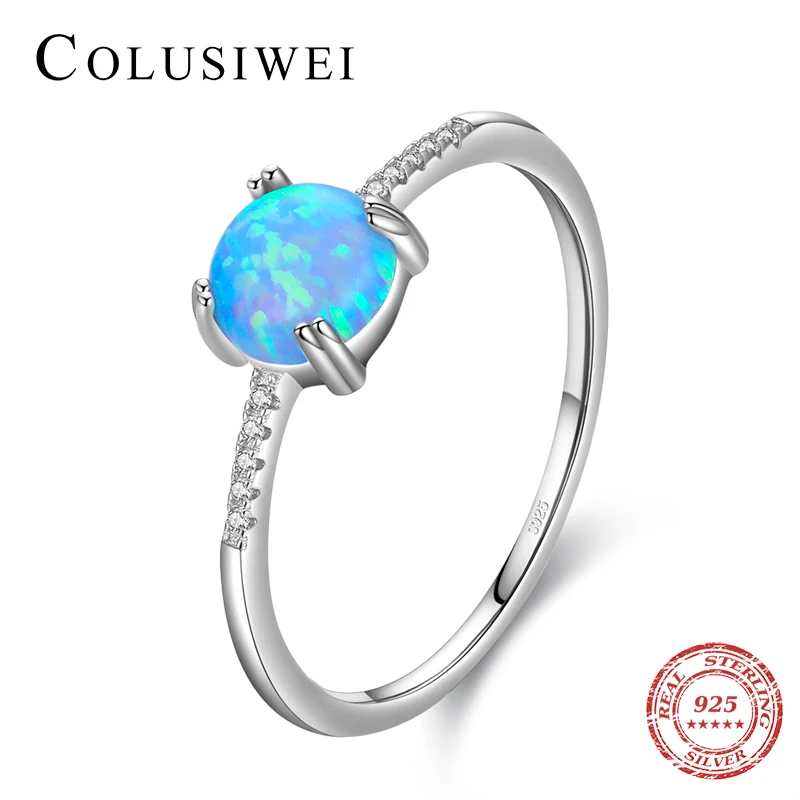 

Colusiwei Fashion 925 Sterling Silver Beautiful Prong Semicircle Colorful Opal Ring for Women Lover Romantic Valentine's Jewelry