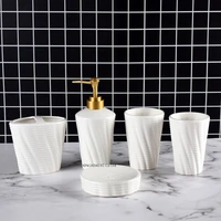 geometric ceramic bathroom decoration accessories toothpaste dispenser lotion bottle toothbrush holder soap box mouthwash cup