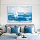 Пейзаж Картина лодки at Sea картина маслом на холсте картина Современная абстракция синяя декоративная картина для гостиной