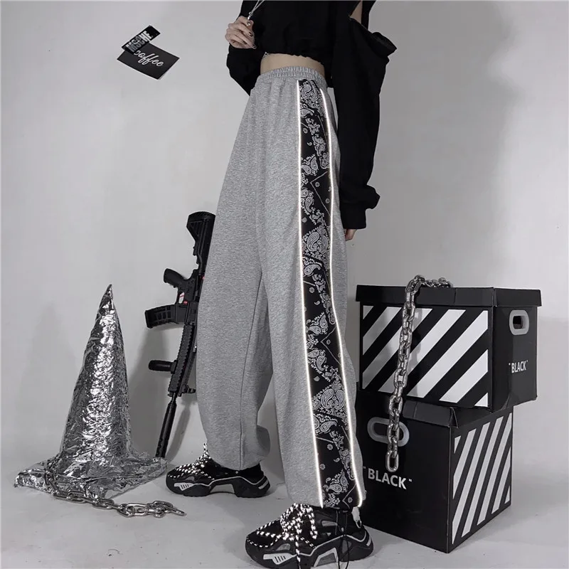 

Women Autumn Fashion Print Harajuku Loose Wide Leg Pants Straight Trousers High Street