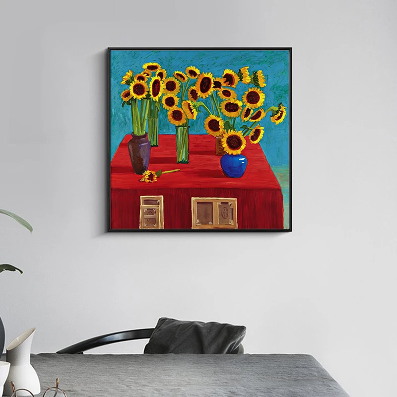 Изображение фруктов Давида хокни в китайской миска Подсолнухи холст печатный