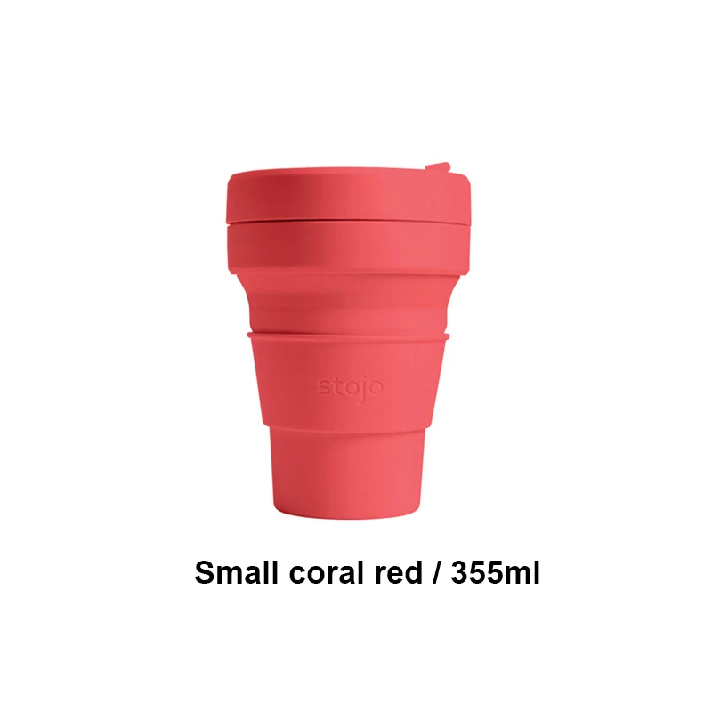 small coral red 355 STOJO CUP Складная Силиконовая портативная силиконовая кофейная чашка многофункциональная Складная силиконовая чашка для офиса и путешествий - Цвет: small coral red 355