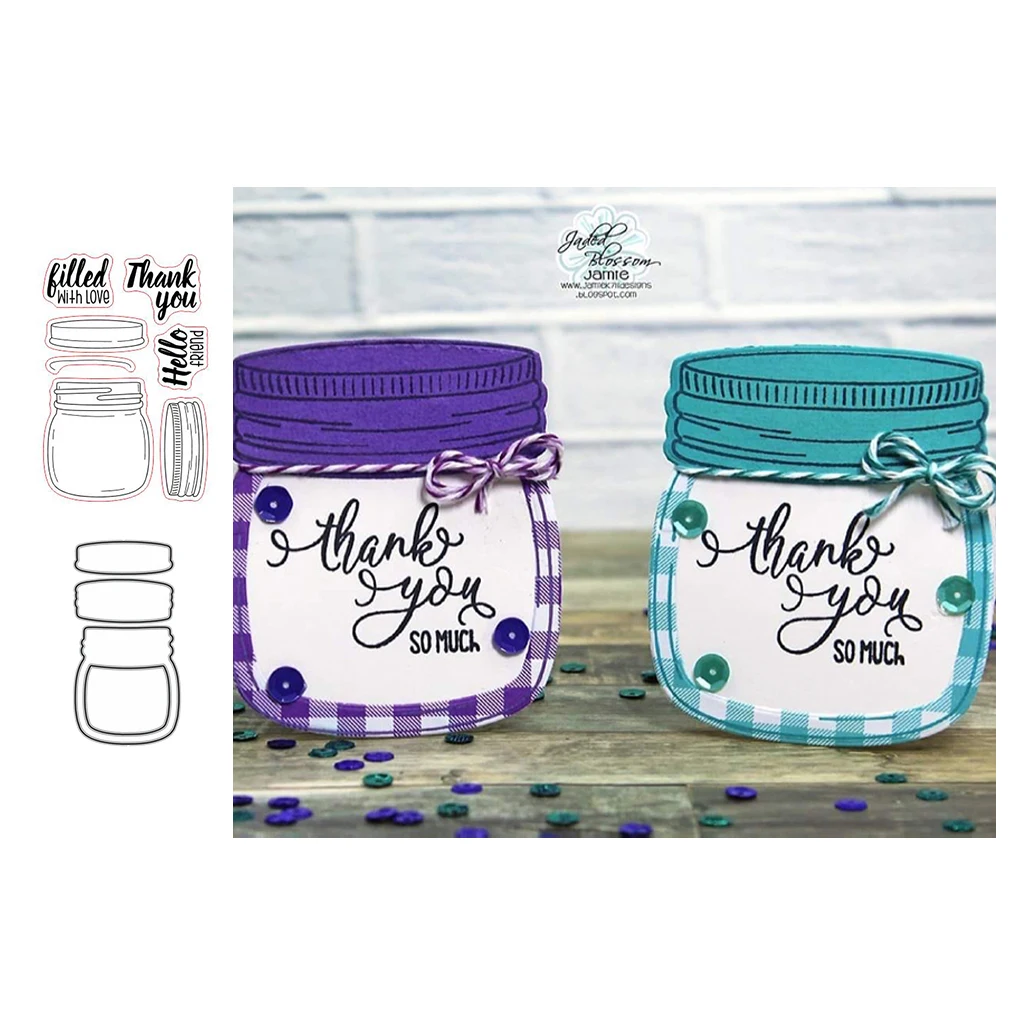 

2021 New Arrival Bottle Jar Metal Cutting Dies and Clear Rubber Stamps for Scrapbooking Seal Diy Craft Stencil Album Sheet Decor